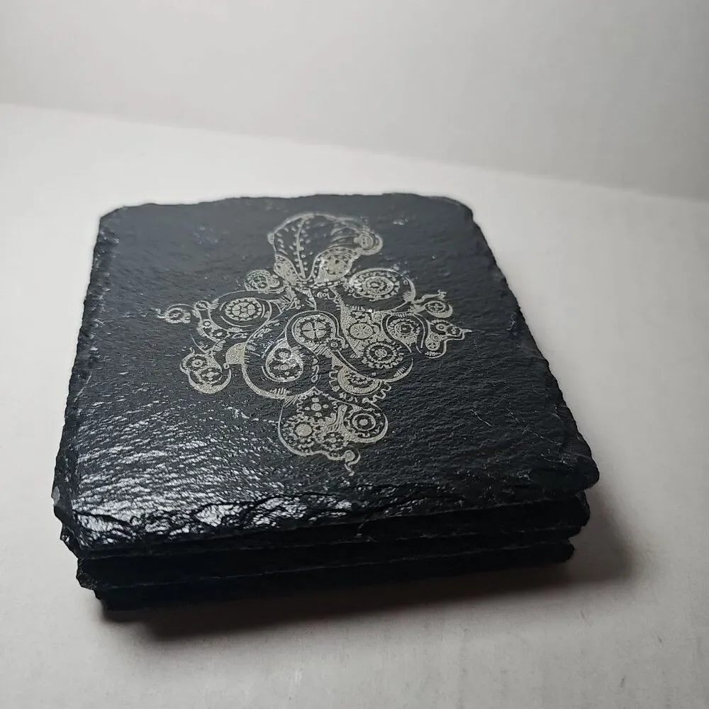 Slate Steampunk Octopus Square Coasters Set Of 4